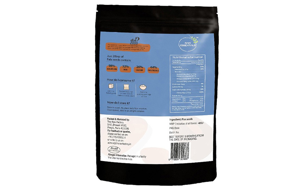 Raw Essentials Flax Seeds    Pack  800 grams